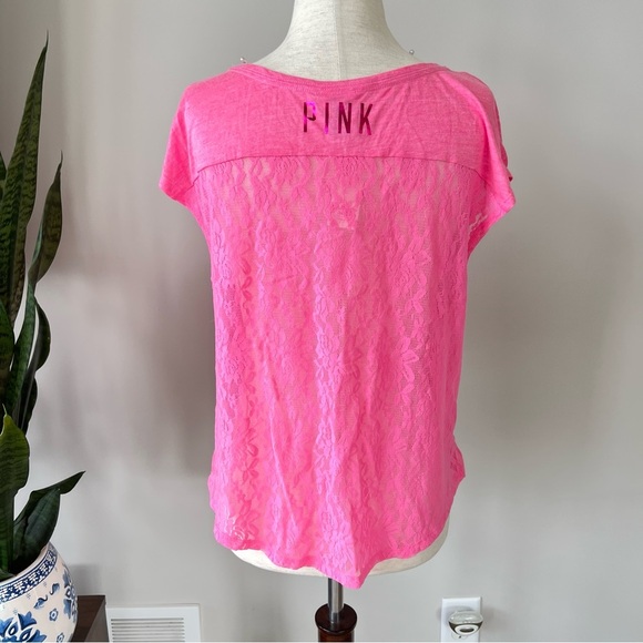 NWT! Pink High-Low Scoop Neck Tee Shirt with Lace Back - Picture 2 of 7